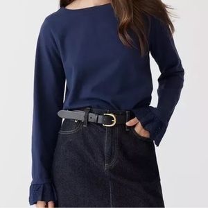 J . Crew Navy Mariner jersey bell-sleeve T-shirt with eyelet trim XS